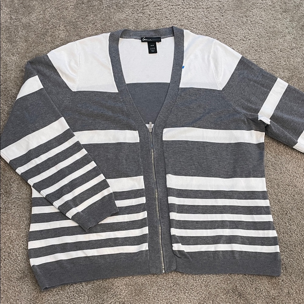 Lane Bryant Gray and White Striped Cardigan